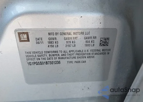 2011 Chevrolet Cruze 2Lt z USA, uszkodzony, nr VIN 1G1PG5S91B7301236